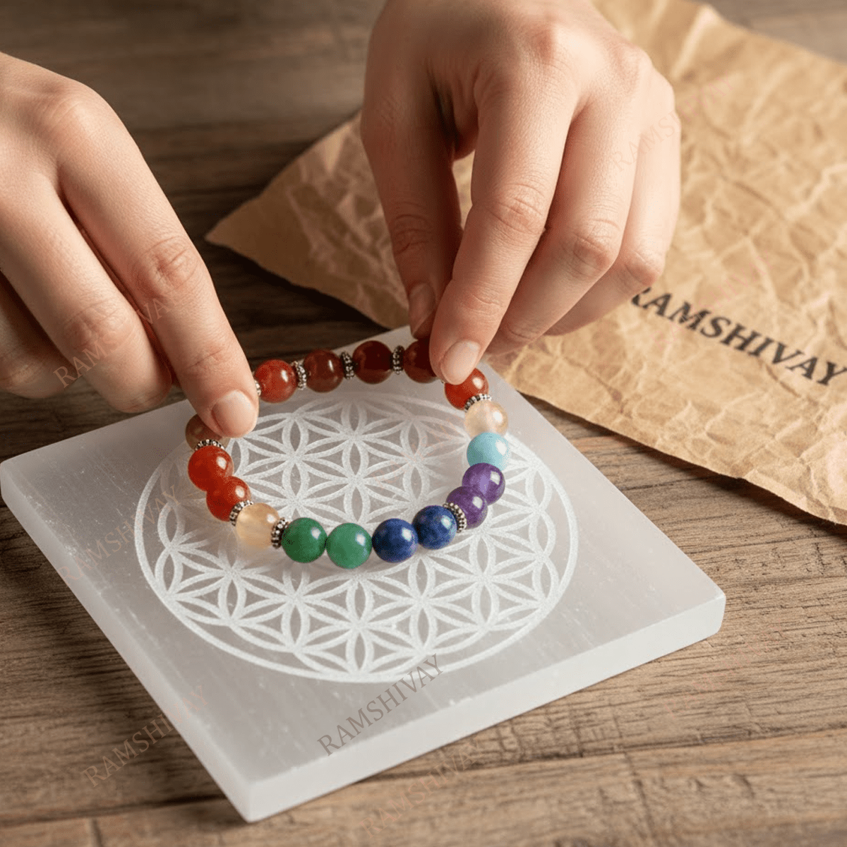 Selenite Charging Plate with Flower of Life Engraving for Crystal Cleansing & Reiki – Ramshivay - Ramshivay