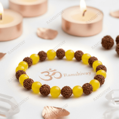 Surya Bracelet (8mm) with Natural Yellow Aventurine & 5 Mukhi Rudraksha – Ramshivay