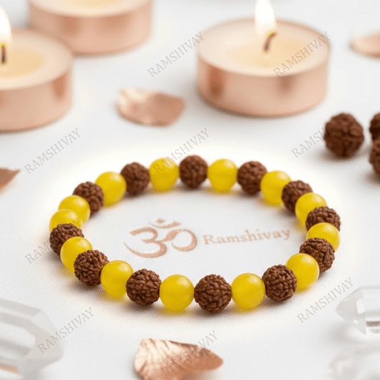 Surya Bracelet (8mm) with Natural Yellow Aventurine & 5 Mukhi Rudraksha – Ramshivay - Ramshivay