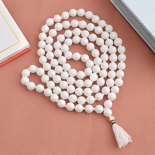 White Agate Mala 108+1 Beads with Lab Certificate | 8mm Safed Hakik Mala for Jaap & Wearing – Ramshivay - Ramshivay